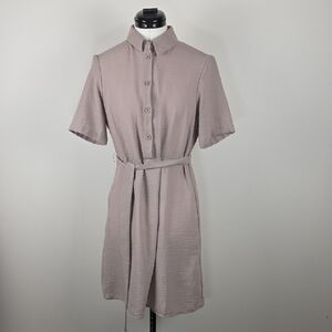 PIECE Short Sleeve Button Front Belted Shirt Dress Taupe Size S NWT
